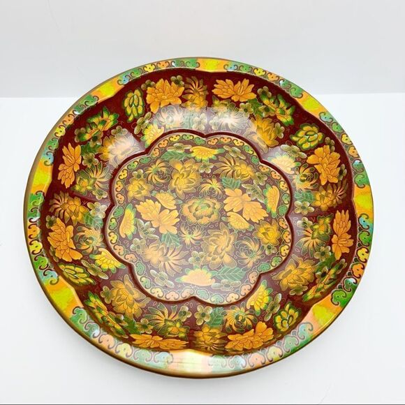 Vintage MCM Daher Orange Floral Circle Tin Plate - Picture 1 of 8